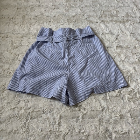 J. Crew Women's Size 2 Blue/White Striped Seersucker Paper Bag Shorts - Picture 2 of 5